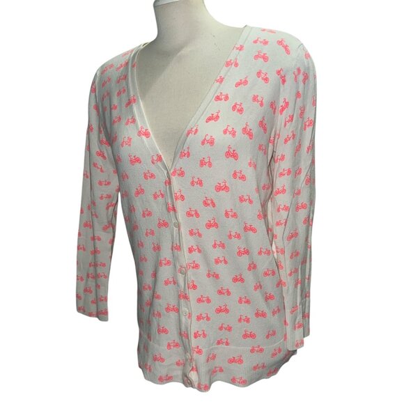 Merona Sz Large White Cardigan With Pink Bicycle Print Long Sleeve - Picture 6 of 10
